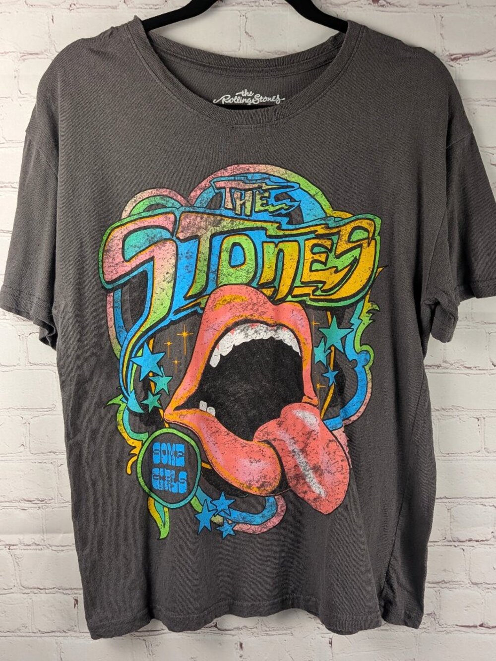 Rolling Stones Some Girls Neon Tongue Band Tee L